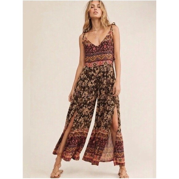 Free People Pants - Free People Wide Leg Jumpsuit Brown Multicolor